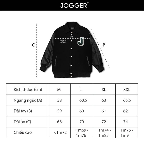 bangsize VARsity tay da bảng size varsity tay da jogger